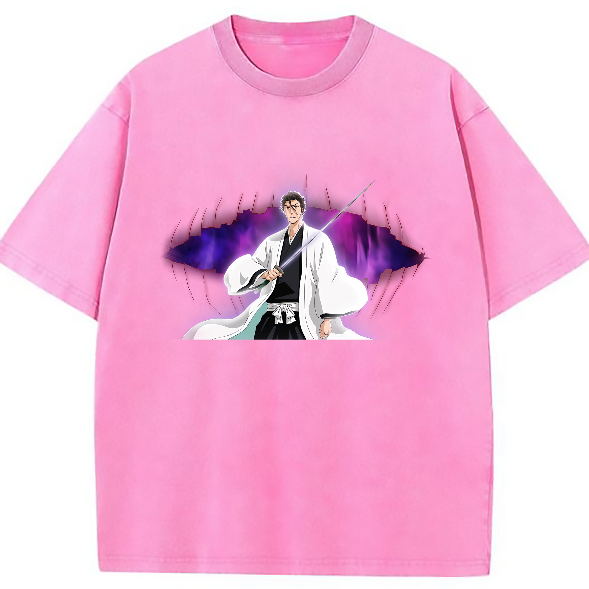 （画像用） ブリーチ 藍染 惣右介（あいぜん そうすけ） BLEACH Aizen Sousuke 綿100% ヴィンテージ風 半袖Tシャツ（フロントプリント）